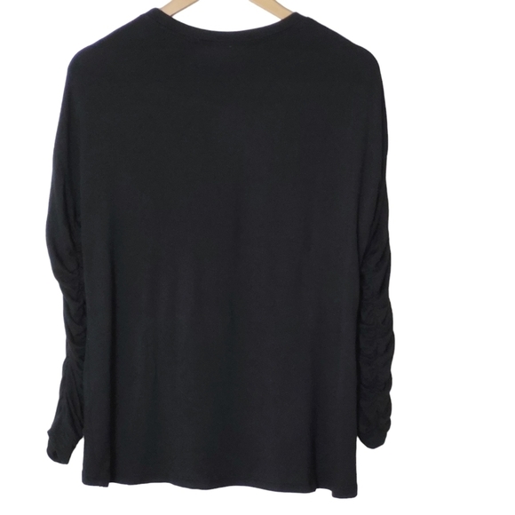 DREW Ruched Long Sleeve Top Black M - Picture 2 of 7